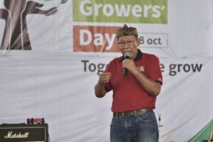 Indonesian Tobacco Farmers Association (APTI) Chairman Soeseno giving his speech at World Tobacco Growers Day event in Bandung, Indonesia.