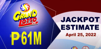 6/55 Grand Lotto Result April 25, 2022