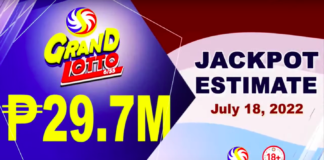 6/55 Grand Lotto Result Today July 18, 2022