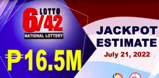 6/42 Lotto Result Today July 21, 2022