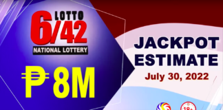 6/42 Lotto Result Today July 30, 2022