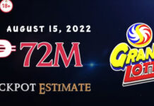 6/55 Grand Lotto Result Today, August 15, 2022